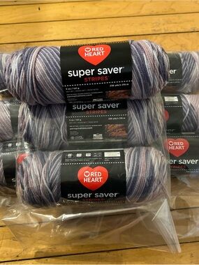 Red Heart Super Saver Yarn Lot of 10 Skeins Mulberry Mix Acrylic Yarn